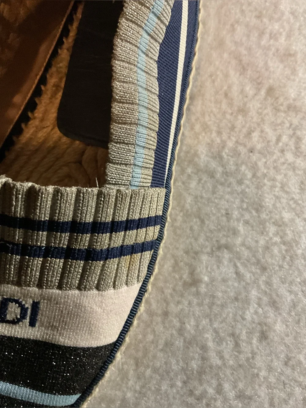 Fendi Rockoko Stretch Knit Sock Espadrille Slip-On with Blue Insole size 37